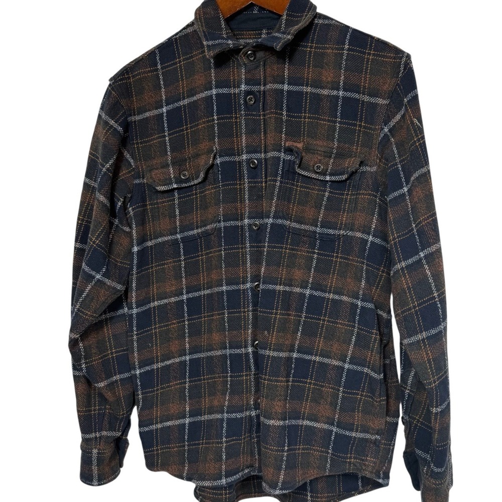 Orvis Shirt Mens Medium Blue Plaid Flannel Long Sleeve Button Front Shacket
